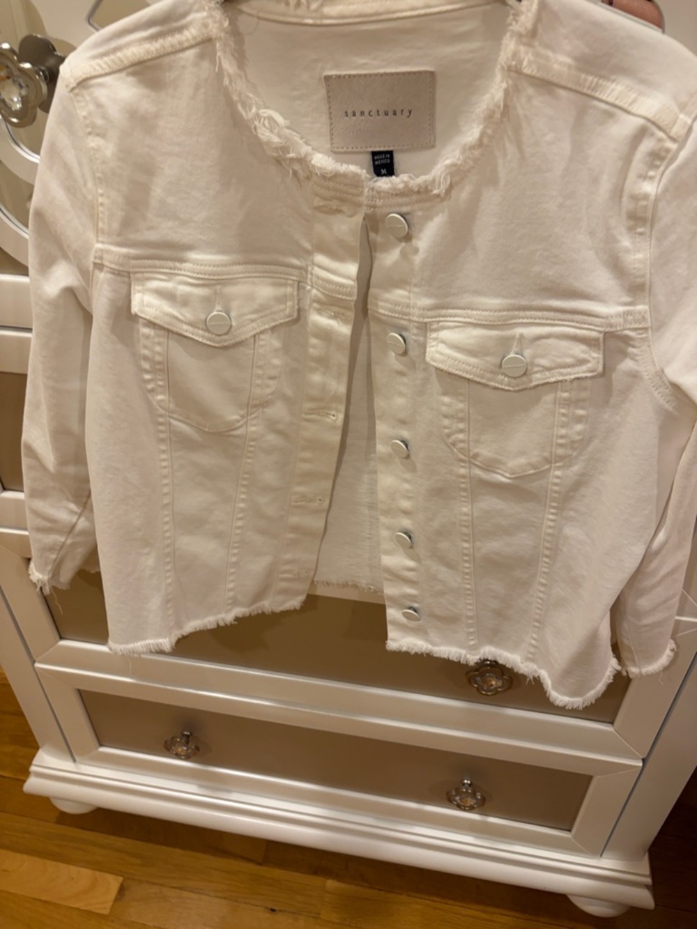 Sanctuary white Frayed Hem Cropped Jacket